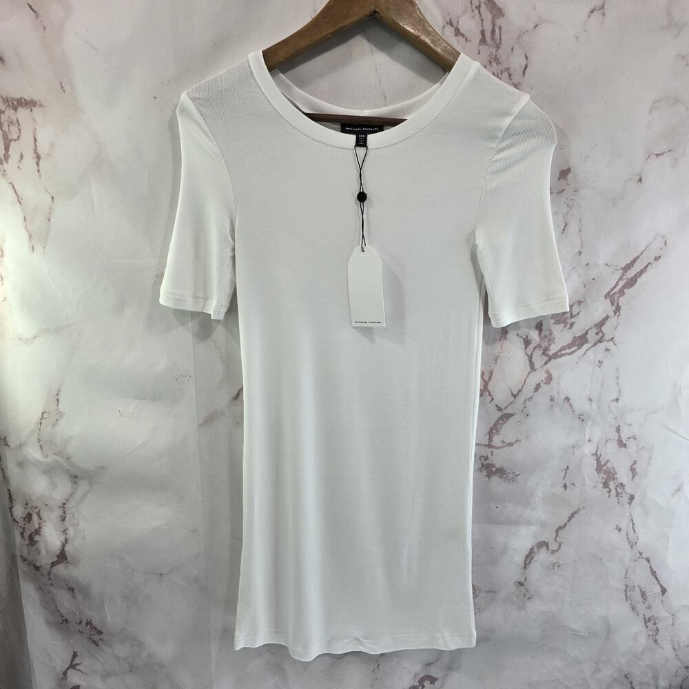 Universal Standard Shirt Womens XS 4XS White Foundation Crew Rib Short Modal